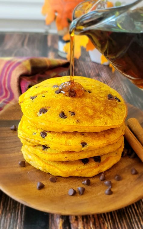 Pumpkin Chocolate Chip Pancakes (15 Minute Recipe) - Jamie Cooks It Up Pumpkin Chocolate Chip Pancakes, Classic Cobb Salad, Sour Cream Banana Bread, Bacon Waffles, Herb Cheese, Ham And Bean Soup, Pumpkin Chocolate Chip, Crockpot Soup Recipes, Chocolate Chip Pancakes