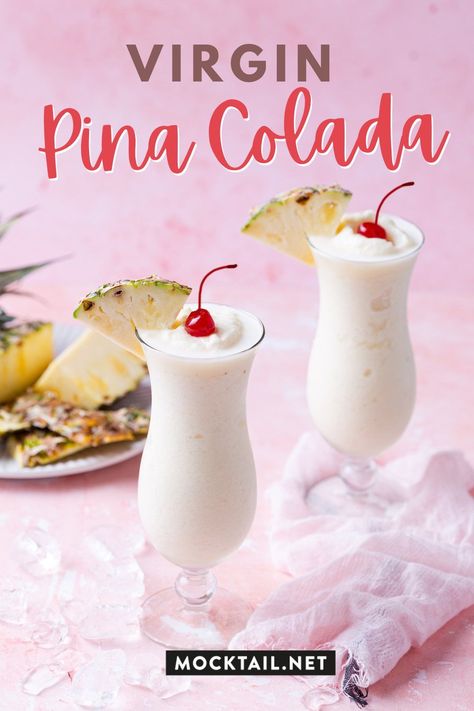 Mocktails Pinacolada Recipe, Easy Virgin Cocktails, Mocktails Non Alcoholic Pina Colada, Cocktails Without Alcohol Recipes, Virgin Daiquiri Recipe, Easy Virgin Pina Colada Recipe, Piña Colada Without Alcohol, How To Make Pina Colada Non Alcoholic, Virgin Margarita Recipe Non Alcoholic