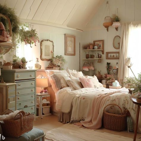 Cottagecore Bedroom, Lots Of Plants, Dekorasi Kamar Tidur, Casa Vintage, Cottage Bedroom, Redecorate Bedroom, Dream House Rooms, Cozy Room Decor, Dream Room Inspiration