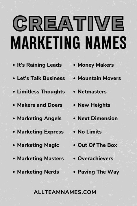 creative marketing names list Group Chat Names, Group Names Ideas, Mind Benders, Names List, Cute Quotes For Him, Creative Names, Social Media Marketing Content, Marketing Firm, Creative Marketing