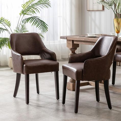 Amazon.com: Kmax PU Leather Fabric Dining Chairs Set of 2 Upholstered Side Chairs Farmhouse Accent Chairs with Open Back Wood Legs for Dining Room Guest Room Restaurant, Brown(Wider Seats) : Home & Kitchen Farmhouse Accent Chair, Wood Accent Chair, Leather Kitchen Chairs, Luxury Texture, Leather Dining Room Chairs, Dining Chairs Set, Upholstered Side Chair, Fabric Dining Chairs, Leather Dining Chairs