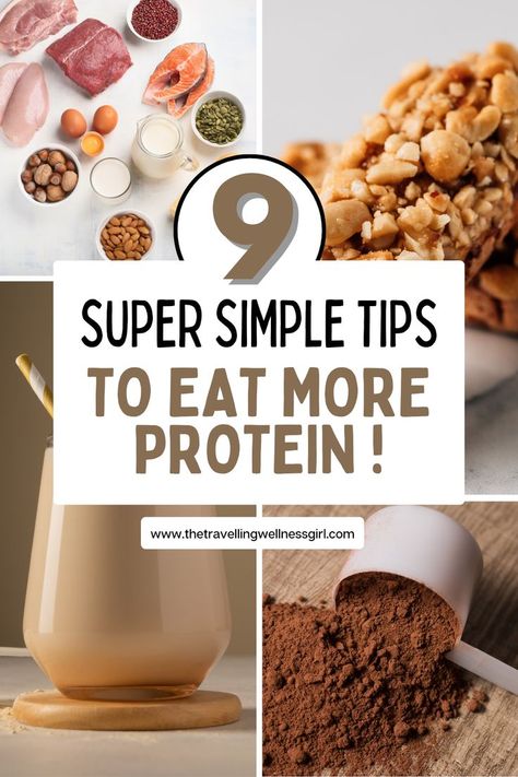 Pinterest pin showing images of high protein foods and protein rich meal ideas. Protein Intake For Women, Protein Low Calorie Meals, High Protein Low Calorie Meals, High Protein Breakfast Ideas, Protein Breakfast Ideas, Eat More Protein, Wellness Girl, Low Calorie Meals, Daily Protein Intake