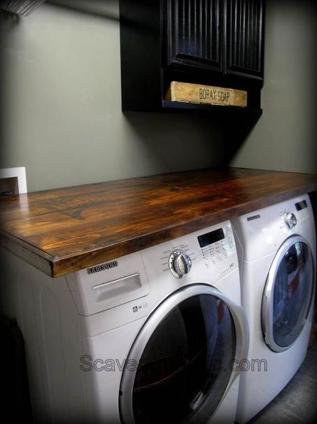 diy laundry room wood countertop, countertops, laundry rooms, woodworking projects Diy Laundry Countertop, Laundry Countertop, Organize Laundry, Countertop Diy, Laundry Room Countertop, Laundry Room Storage Shelves, Small Laundry Room Organization, Room Storage Diy, Countertop Ideas