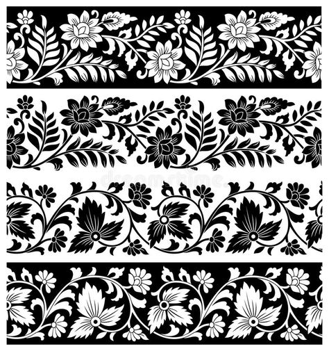 Saree Border Drawing, Border Drawing Ideas, Border Drawing, Floral Borders, Vector Border, Flower Silhouette, Flower Drawing Design, Textile Prints Design, Floral Border Design