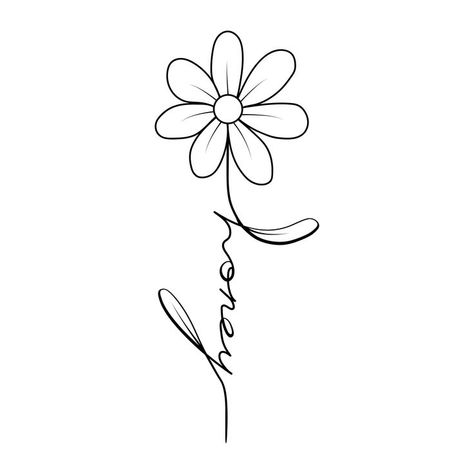 Small Daisy Tattoo, Name Flower Tattoo, Flower Tattoo Stencils, Daisy Tattoo Designs, Memorial Tattoo Designs, Daisy Flower Tattoos, Tattoo Design Tattoo, Line Art Flowers, Daisy Tattoo