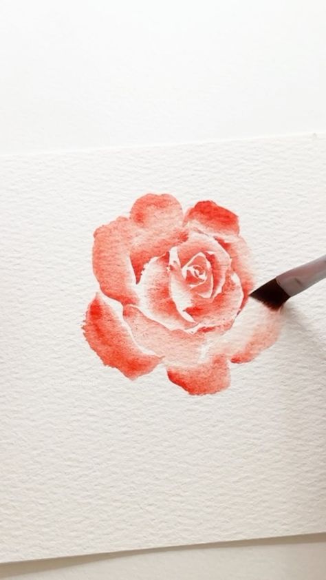 Kawai | Watercolour • Lettering | Painting a rose using an angular brush 🌹 Going back to basics as I haven’t painted in ages. Failed the leaf at the end… | Instagram Watercolor Tutorials For Beginners, Watercolour Flowers Painting, Painting A Rose, Watercolour Lettering, Lettering Painting, Watercolour Roses, Chinese Painting Flowers, Art Demonstrations, Pencil Drawings Of Girls