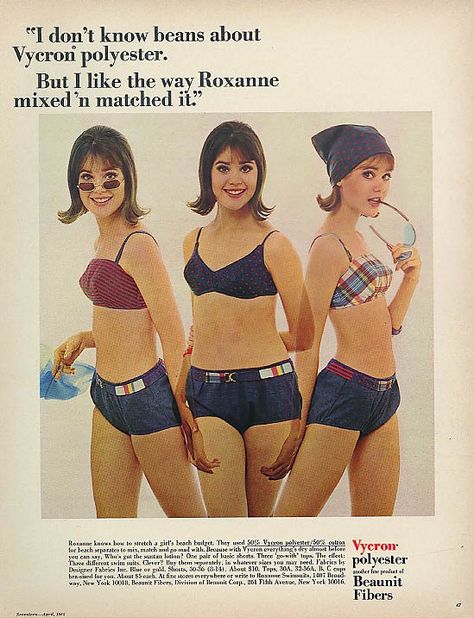 1965 April Seventeen Roxanne Swimsuits ad - Colleen Corby Vintage Clothes 70s, Colleen Corby, Retro Bathing Suits, Fashion 1960s, Sixties Fashion, Vintage Swimwear, Vintage Swimsuits, 1960s Fashion, 60s Fashion