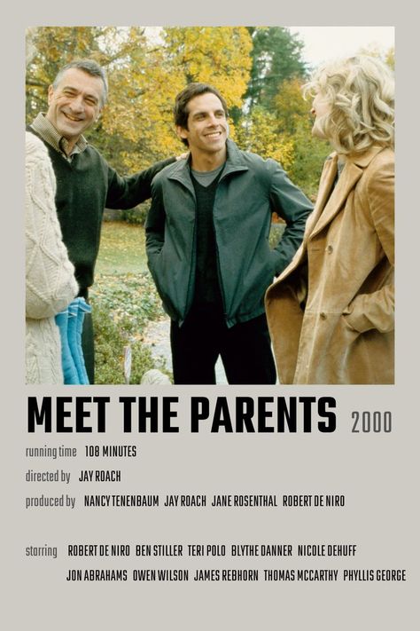 Meet The Parents Movie, Ben Stiller Movies, Jon Abrahams, Meet The Parents, Blythe Danner, Teri Polo, Ben Stiller, Movie Card, Owen Wilson