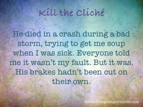 cliché: vereenvoudigde voorstelling, je ziet meteen wat het voorsteld; een ander woord hiervoor is 'schema' Story Writing Prompts, Book Prompts, Writing Things, Writing Dialogue, Story Prompts, Writing Challenge, Creative Writing Prompts, Daily Writing, Book Things