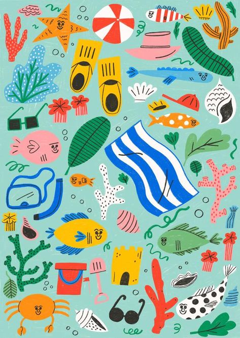 Break Background, Cheesy Christmas Movies, Pattern Illustrations, Beach Mural, Ritter Sport, Beach Illustration, Simple Graphic, Beach Kids, Pattern Illustration