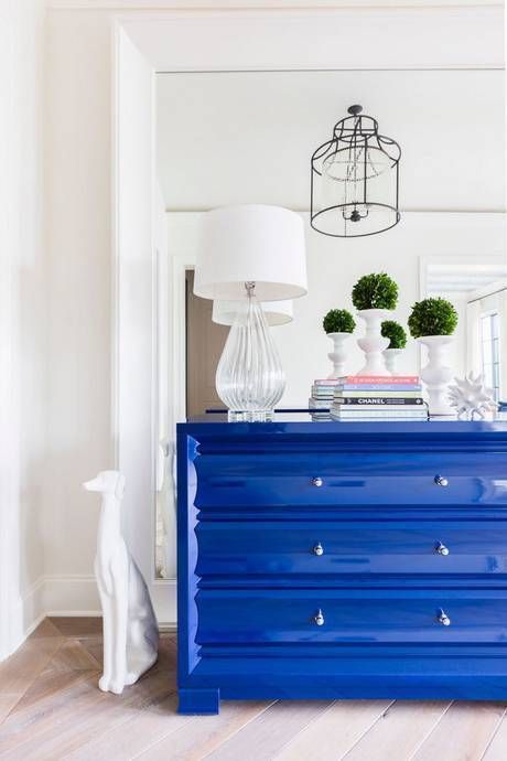 Entry Inspiration, Hydrangea House, Lacquered Furniture, High Gloss Furniture, Ceiling Painting, Blue Dresser, Lacquer Furniture, Yves Klein, Designer Profile