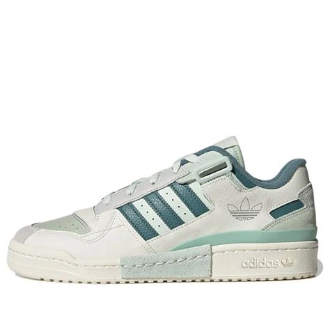 Adidas Forum Exhibit Low Shoes 'Off White Cloud White Core Black' GX45 Adidas Forum Low Verte, Forum Exhibit Low Shoes, Retro Adidas Shoes, Light Green Sneakers, Green Adidas Shoes, Expensive Sneakers, Adidas Originals Forum Low, Nice Sneakers, Everyday Sneakers