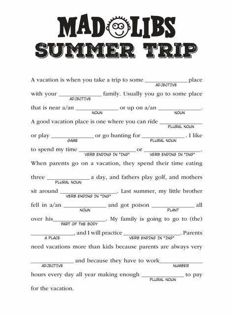 Summer Mad Libs Printable Camping Mad Libs, Free Mad Libs, Free Printable Mad Libs, Mad Libs For Kids, Passive Activities, Mad Libs For Adults, Kids Mad Libs, Mad Lips, Funny Mad Libs