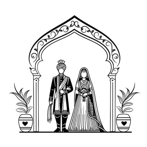 Vector indian wedding bride and groom se... | Premium Vector #Freepik #vector #engage #engagement-invitation #invitation-wedding #engagement-poster Wedding Symbols Hindu, Saider Mhendi, Wedding Illustration Drawings, Indian Wedding Bride And Groom, Engagement Poster, Marriage Symbols, Engagement Mehendi, Bridal Illustration, 3d Drawing Tutorial