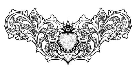 Tattoos for women, filigree tattoo i never finished, tattoo outline, chest tattoos, stab this.... 😂😂😂😂 Filigree Chest Tattoo Female, Lace Throat Tattoo, Filigree Heart Tattoo, Chest Tattoos For Women Upper, Filigree Tattoo Women, Full Chest Tattoo Female, Chest Tattoo Template, Female Throat Tattoo Ideas, Chest Tattoo Outline