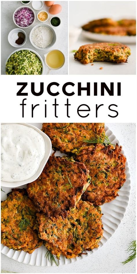 Quick and easy Zucchini Fritters with crispy golden edges and tender insides. Flavored with onion, garlic, and fresh herbs, these irresistible little zucchini cakes are delicious for breakfast, lunch, or dinner with your favorite dipping sauce. Zucchini Latkes Recipe, Game Appetizers, Easy Zucchini Fritters, Zucchini Cakes, Baked Zucchini Fritters, Zucchini Appetizer, Fresh Zucchini, Seasonal Salad, Light Meals