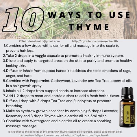 Thyme Oil Benefits, Thyme Essential Oil Uses, Health Benefits Of Thyme, Thyme Benefits, Thyme Essential Oil, Thyme Oil, Hair Growth Spray, Healthy Immune System, Cooking Dishes