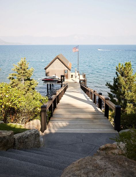 A Lake Tahoe Terrace for All Seasons | Architectural Digest Lake Tahoe House, Lake Tahoe Houses, Tahoe House, Lakeside Camping, Yacht Builders, Mystical Places, Lake Living, Boat House, Lakefront Homes