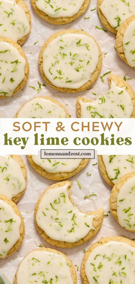 Move over pie, these soft and chewy Key Lime Cookies are so refreshing and delicious. The perfect texture cookie iced with a key lime glaze–these simple cookies are every lime lover’s dream come true! Only 10 minutes to prepare the cookie dough! Key Lime Cookie Recipe, Key Lime Glaze, Summer Cookie Recipes, Key Lime Recipes, Key Lime Cookies, Lime Glaze, Key Lime Desserts, Lime Cookies, Lime Desserts