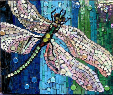 Mosaic Dragonflies, Birdbath Ideas, Dragonfly Mosaic, Dragonfly Artwork, Pink Mosaic, Tile Artwork, Pink Dragonfly, Dragonfly Wall Art, Mosaic Stepping Stones