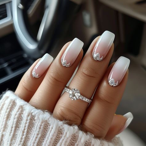 holiday nails, wedding nails, spring nails, acrylic nails, gel nails, long nails, short nails, vacation nails, white nails, nude nails, manicure White Ombre Wedding Nails, Long White Ombre Nails, Ombre Nails Christmas, Square Ombre, White Ombre Nails, Acrylic Manicure, Ombre Wedding, Gel Acrylic Nails, Creative Nail Designs