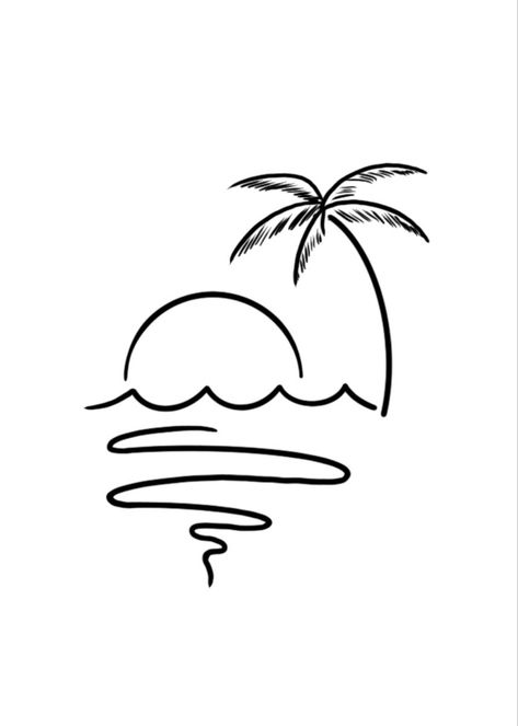 Palm Tree Tattoo Stencil, Palm Tree Line Drawing, Key West Tattoo Ideas, Florida Tattoo For Women, Simple Palm Tree Tattoo, Ocean Lover Tattoo, Palm Tree Line Art, Palm Tree Outline, Simple Sunset