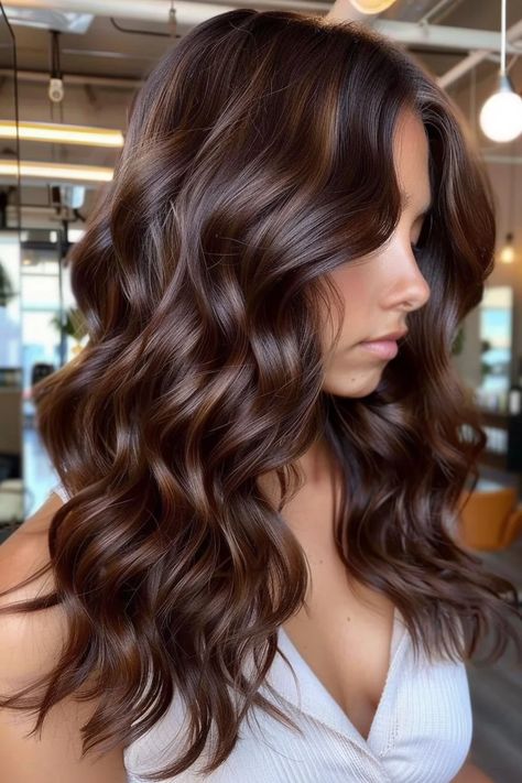 40 Chocolate Brown Hair Color Ideas for a Rich and Luxurious Look Hot Chocolate Highlights, Brown Balayage Hair Chocolates, Chocolate Hazelnut Hair Color, Balayage Hair Chocolate Brown, Solid Fall Hair Color, Chocolate Brunette Balayage, Caramel Chocolate Hair, Brown Chocolate Hair Color, Hair Colors For Pale Skin And Blue Eyes