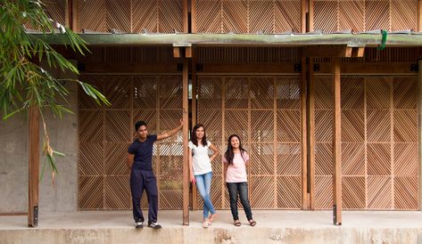 a trio of facilities represent a collaborative community effort to relieve physical and mental effects of a super natural disaster. Philippine Architecture, Architecture Tools, Tacloban City, Regions Of The Philippines, Architect Student, Weather Storm, Green School, Vernacular Architecture, Bamboo Design