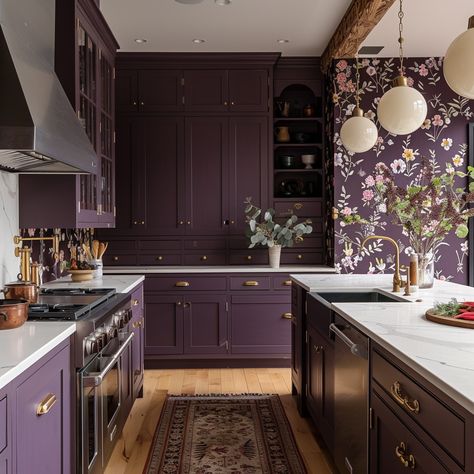 Embrace the Beauty of Colorful Kitchens Jewel Toned Kitchen, Purple Cabinets Kitchen, Purple And Green Kitchen, Plum Dining Room, Purple Kitchens, Purple Kitchen Cabinets, Unused Dining Room, Kids Study Spaces, Lilac Kitchen