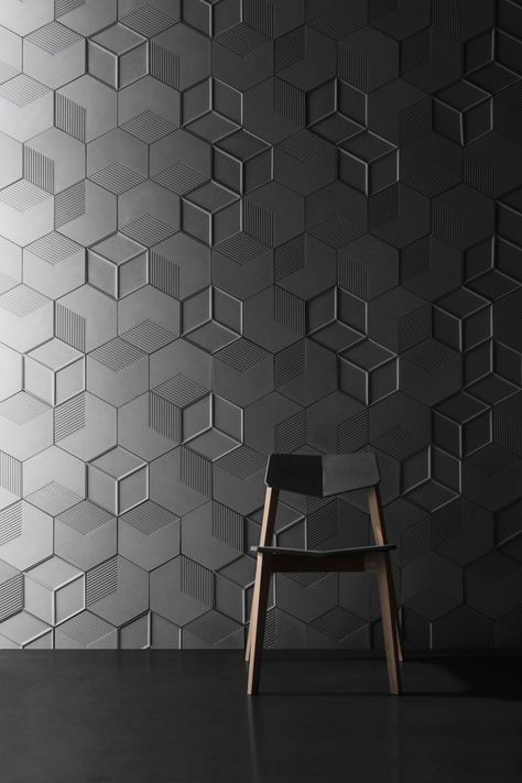 Concrete wall tiles SIX by Bentu Design Wall Cladding Texture, Wall Trims, Hexagon Wall Tiles, Concrete Wall Tiles, Wall Tile Texture, Ruangan Studio, Bathroom Wall Tile Design, Wall Concrete, Exterior Wall Tiles