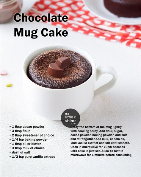 The Little Shine Simple Mug Cake Recipe, Mug Dessert Recipes, Microwave Cooking Recipes, Easy Microwave Recipes, Mug Cake Healthy, Easy Cakes, Mug Cake Recipe, Chocolate Mug Cake, Recipe Book Diy