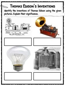 Thomas Edison Facts, Biography, Information & Worksheets For Kids Thomas Edison Project, Thomas Edison Activities, Inventors And Inventions For Kids, The Doctor Of The Future Thomas Edison, Black Inventors And Their Inventions, Edison Inventions, Thomas Edison Inventions, Alva Edison, Thomas Edison Light Bulb