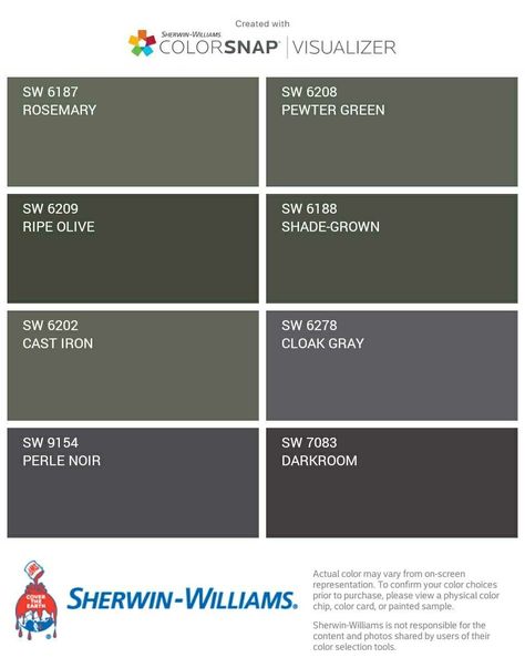 Shade grown, pewter green, cast iron Sw Shade Grown Kitchen, Shade Grown Paint Color, Sherwin Williams Cast Iron Paint, Cast Iron By Sherwin Williams, Sw Shade Grown Paint, Sw Shade Grown Exterior, Sw Pewter Green Bedroom, Pewter Green Vs Rosemary, Cast Iron Exterior Paint