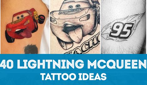 Huge list of ideas for Lightning McQueen tattoo designs. Get inspired! This Pixar icon has become a popular tattoo theme for Disney fans. Cars The Movie Tattoo, Cars Tattoo Ideas Disney, Lightening Mcqueen Tattoos, Disney Cars Tattoo Ideas, Cars Movie Tattoo, Cars Tatoos Ideas, Pixar Cars Tattoo, Lighting Mcqueen Tattoos, Pixar Cars Tattoo Ideas