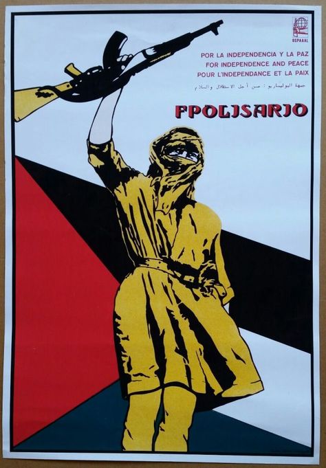 For Independence and Peace - FPolisario [Frente Polisario]’, Organization of Solidarity with the People of Asia, Africa and Latin America, Havana, Cuba, 1979. The Polisario are the main national liberation organization fighting for Western Sahara’s independence from Morocco. Movie Ideas, Western Sahara, Havana Cuba, Latin America, Morocco, Comic Book Cover, Movie Posters, Red, Quick Saves