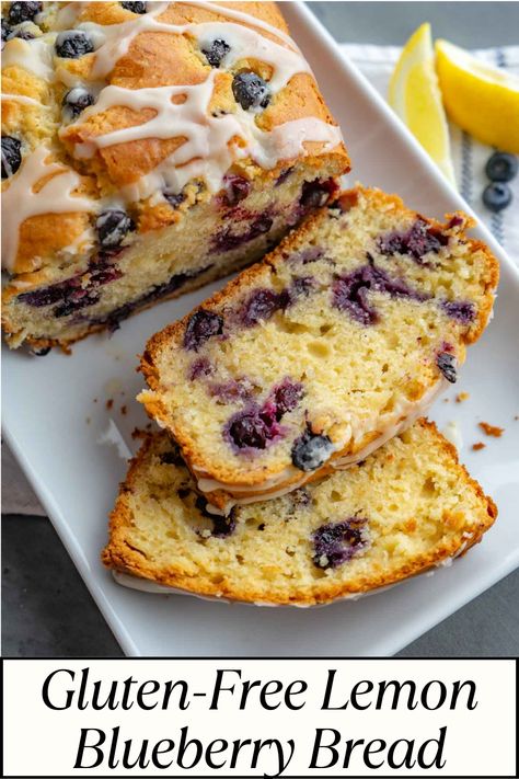 This gluten-free lemon blueberry bread is the perfect Labor Day dessert, offering a refreshing blend of tangy lemon and sweet blueberries. It's a delightful treat that everyone can enjoy at your holiday gathering. Gf Lemon Blueberry Bread, Gluten Free Blueberry Lemon Bread, Gluten Free Lemon Bread, Lemon Gluten Free Desserts, Lemon Recipes Gluten Free, Fresh Lemon Recipes, Bread Machine Recipes Healthy, Blueberry Lemon Bread, Fodmap Recipes Dinner