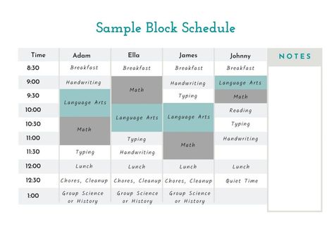 Homeschool Loop Schedule, Home School Schedule Daily Routines, Routines For Teenagers, Homeschool 8th Grade, Digital Homeschool Planner, Block Schedule Template, Loop Schedule, Schedule Daily Routines, Homeschool Checklist