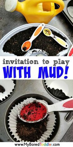 Invitation to play with mud Mud Play Ideas, Fun Invitation, Outdoor Activities For Toddlers, Toddler Outdoor, Fun Invitations, Outdoor Education, Invitation To Play, Toddler Snacks, Messy Play