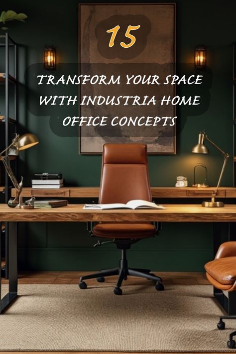 I've transformed my workspace with stunning industrial design elements. From rich wooden furniture to sleek metal accents, discover how these concepts can elevate your home office experience. Join me in creating a productive yet stylish environment that reflects your personality! Men's Home Office Design, Mens Home Office Inspiration, Industrial Style Office Design, Construction Office Interior Design, Real Estate Office Design Work Spaces, Men’s Work Office Ideas, Industrial Office Design Workspaces, Home Office Ideas Masculine, Warehouse Office Industrial