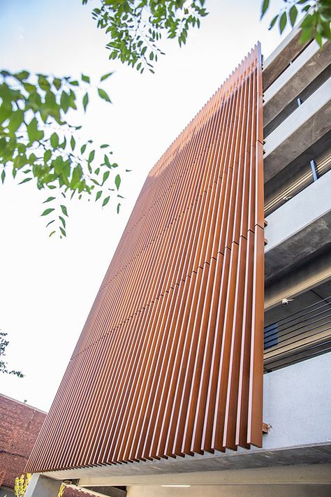 Wood Louver Facade, Wood Panel Facade, Vertical Louvers Facade, Louvers Facade, Corten Cladding, Corten Facade, Wood Louver, Wooden Cladding, Wood Facade