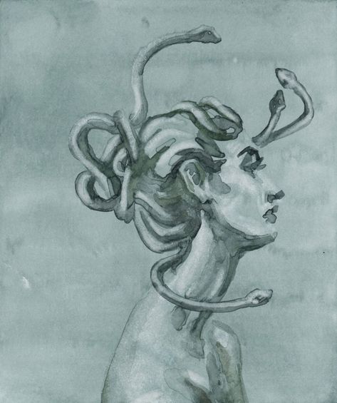 Medusa Watercolor, Artist Watercolor Painting, Medusa Painting, Medusa Drawing, Medusa Art, Moody Art, Artist Watercolor, Rennaissance Art, Greek Mythology Art