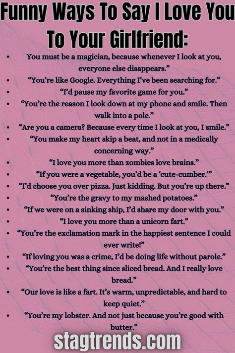 Funny Ways To Say I Love You To Your Girlfriend Funny Way To Say I Love You, For Your Girlfriend, Love Questions For Girlfriend, Funny Ways To Say I Love You, Things For Your Girlfriend, Things To Say To Your Girlfriend, Things To Do For Your Girlfriend, Cute Things To Say To Your Girlfriend, Questions To Ask Your Girlfriend