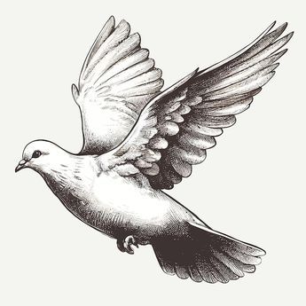 White Wing Dove Tattoo, Dove Drawing Realistic, Dove Open Wings Tattoo, Dove Illustrations Vintage, Vintage Dove Bird Illustration, Realistic Sketch, Dove Bird, Hand Drawn Vector Illustrations, Hand Drawn Vector