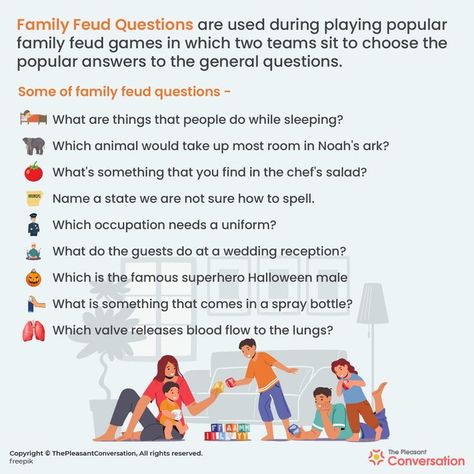 Family Feud Questions And Answers, Family Feud Questions, Family Feud Game, Thanksgiving Family, Dream Meanings, Family Feud, Wild Game, Dream Interpretation, Group Games