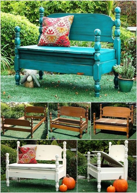 How to DIY Turn Beds into Stunning Garden Bench | www.FabArtDIY.com LIKE Us on Facebook ==> https://www.facebook.com/FabArtDIY Old Beds, Refurbished Furniture, Cool Ideas, Garden Bench, Redo Furniture, Old Furniture, Repurposed Furniture, The Grass, Furniture Projects