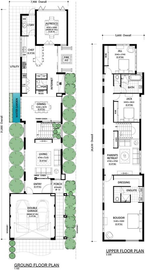 Langhus - Residential Attitudes Home Plans Modern, New Home Plans, Narrow House Designs, Narrow House Plans, Narrow Lot House, Narrow Lot House Plans, Modern French Country, Long House, Architectural Floor Plans