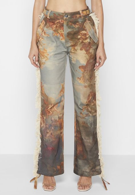 manieredevoir | instagram.self Painted Cargo Pants, Pants Silhouette, Tapestry Print, Coachella 2023, Straight Leg Cargo Pants, Womens Matching Sets, Painted Clothing, Rise Art, Hourglass Silhouette