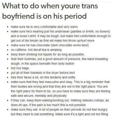 Transfem Outfit Ideas, Transmasc Pfp Icon, Tips For Boyfriends, Ftm Period, Period Tips For Boyfriends, Nonbinary Positivity, Trans Party, Period Comfort, Trans Tips