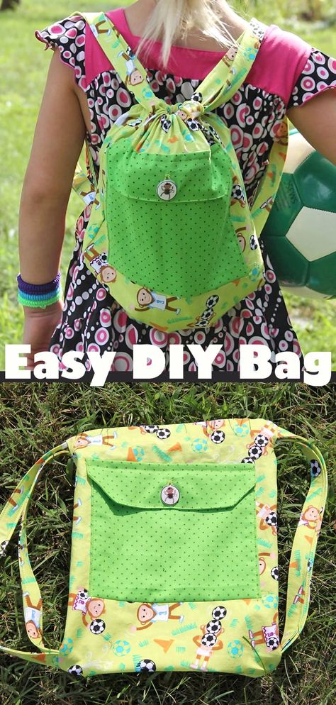 DIY Drawstring Backpack Diy Drawstring Backpack, Drawstring Bag Tutorials, Sewing Handbag, Soccer Bag, Cinch Bag, Bag Pattern Free, Pinking Shears, Bag Tutorial, Creation Couture