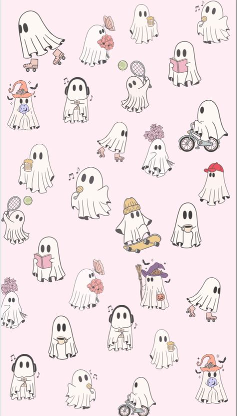 pink ghosts doing activities How To Draw A Sheet Ghost, Bedsheet Ghost Drawing, Ghost Party Drawing, Disney Ghost Tattoo, Halloween Backgrounds Ghost, Cute Ghosts Drawings, Ghost Aesthetic Cartoon, Ghost Illustration Cute, Ghost Cartoon Drawing